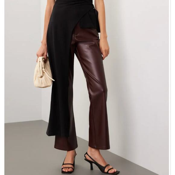 Marissa Web Brown Faux Leather Kick Flare Pants Size 14 Slimming Career $325 - Picture 2 of 12